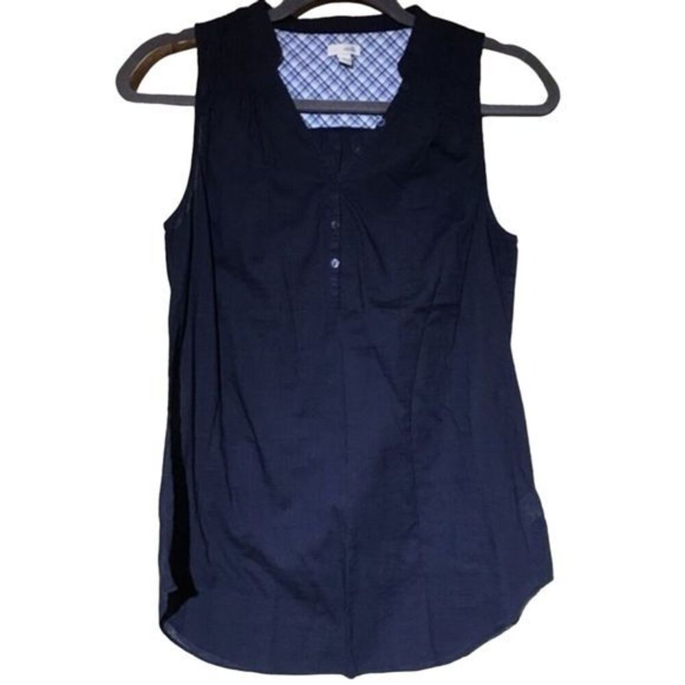 Anthropologie Odille Sleeveless Split Neck Blouse Navy Blue 4